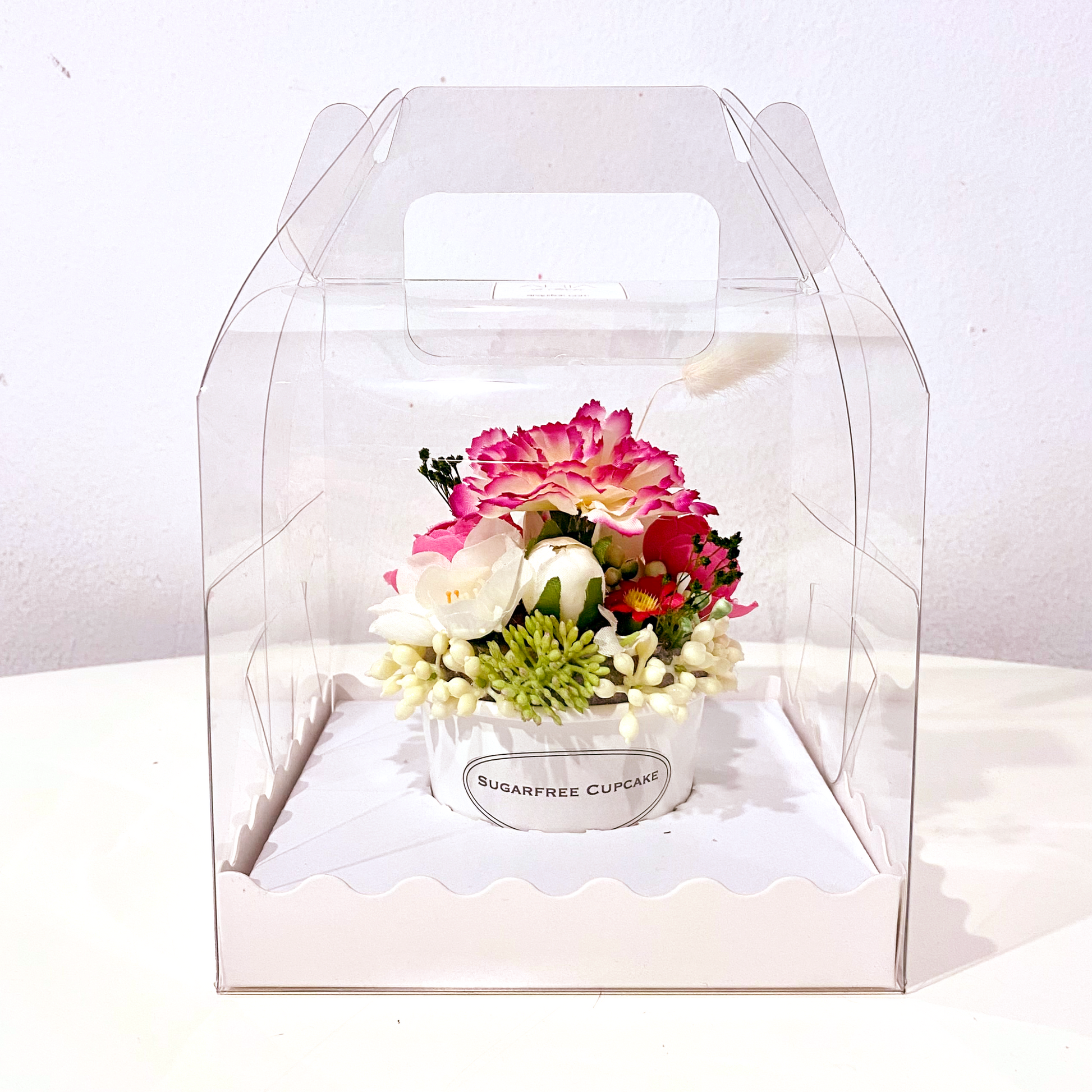 Composizioni_Fiori_Artificiali-Aria_di_Fiori-ARIADIPRIMAVERA_Cupcake_Fucsia_Regalo